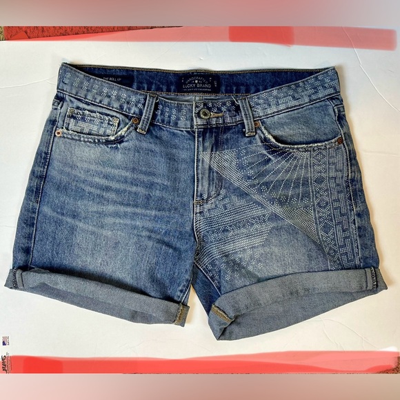 Lucky Brand The Roll Up Womens Denim Printed Boho Shorts / Size 4/27 - Picture 1 of 9
